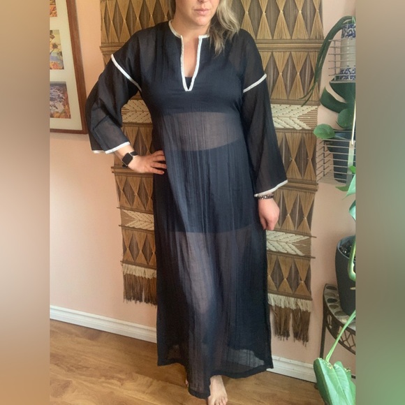 Vintage Black Semi Sheer ‘Dorsay’ Maxi Dress Size L/XL - Picture 6 of 12